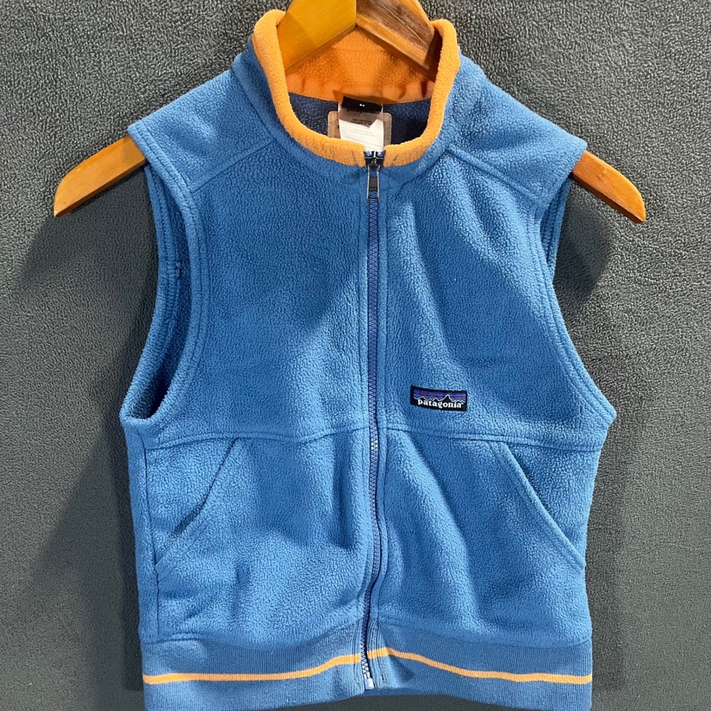 Patagonia Kids Synchilla Fleece Vest Blue Orange Full Zip Size S 8